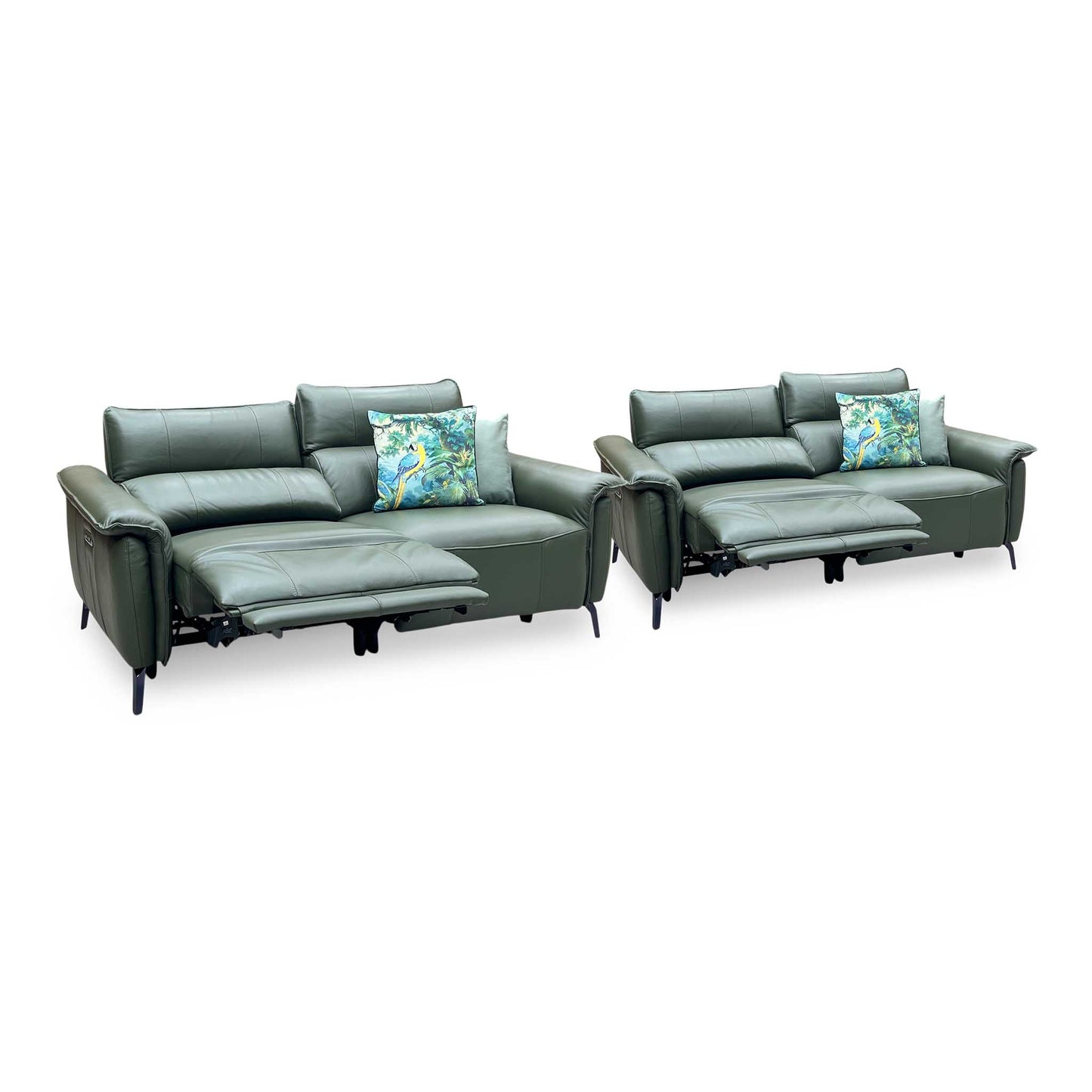 ‘Jude' Oslo Pine Green Cat-40 10 Leather 3 + 3 Seater Power Recliner with Telescopic Headrests Sofa Set
