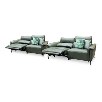 ‘Jude' Oslo Pine Green Cat-40 10 Leather 3 + 3 Seater Power Recliner with Telescopic Headrests Sofa Set