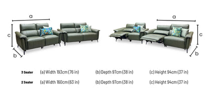‘Jude’ Oslo Pine Green Cat-40_10 Leather 3 + 2 Seater Power Recliner Sofa Set with Telescopic Headrests