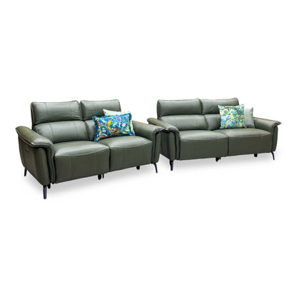 ‘Jude’ Oslo Pine Green Cat-40_10 Leather 3 + 2 Seater Power Recliner Sofa Set with Telescopic Headrests