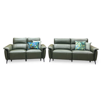‘Jude’ Oslo Pine Green Cat-40_10 Leather 3 + 2 Seater Power Recliner Sofa Set with Telescopic Headrests