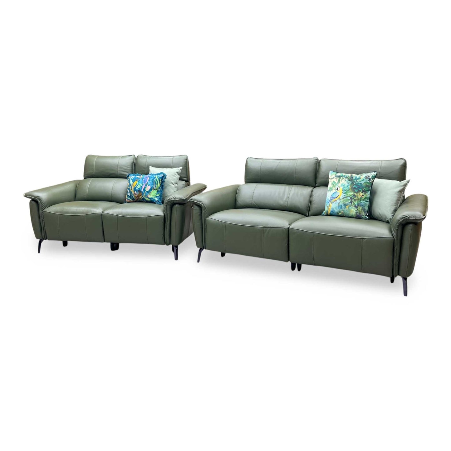 ‘Jude’ Oslo Pine Green Cat-40_10 Leather 3 + 2 Seater Power Recliner Sofa Set with Telescopic Headrests