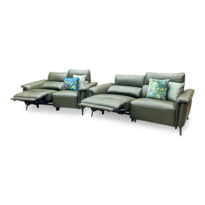 ‘Jude’ Oslo Pine Green Cat-40_10 Leather 3 + 2 Seater Power Recliner Sofa Set with Telescopic Headrests