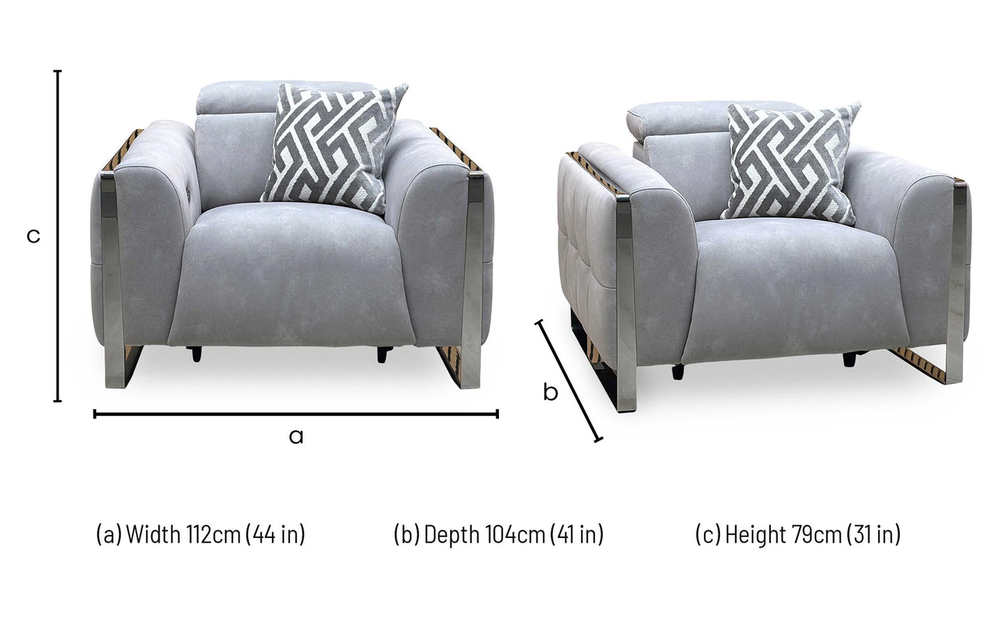‘Gisella’ Dexter Smoke Grey Fabric Power Recliner Chair with Power Headrest