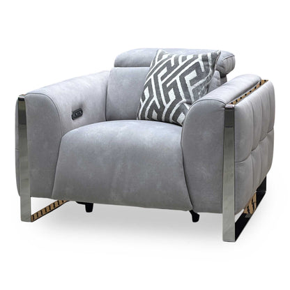 ‘Gisella’ Dexter Smoke Grey Fabric Power Recliner Chair with Power Headrest