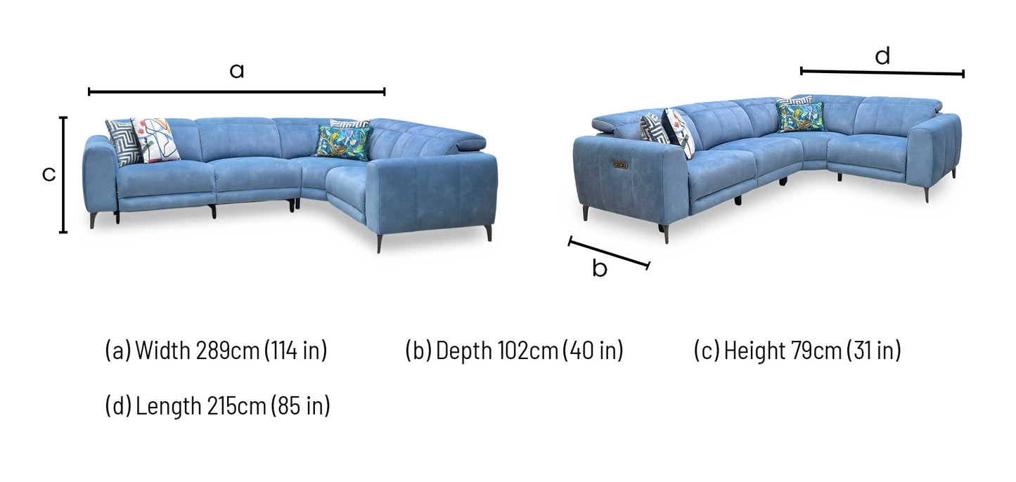‘Ezra’ Dexter 43525 Wave Blue Fabric Power Recliner Corner Sofa with Power Headrest