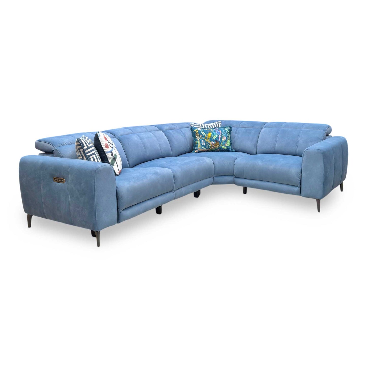‘Ezra’ Dexter 43525 Wave Blue Fabric Power Recliner Corner Sofa with Power Headrest