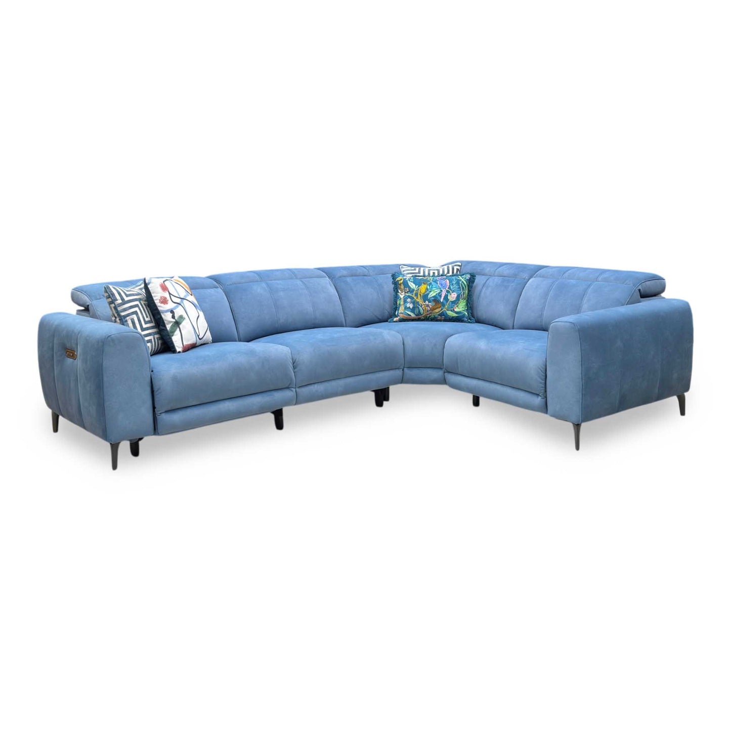 ‘Ezra’ Dexter 43525 Wave Blue Fabric Power Recliner Corner Sofa with Power Headrest