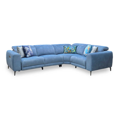 ‘Ezra’ Dexter 43525 Wave Blue Fabric Power Recliner Corner Sofa with Power Headrest Furniture Village
