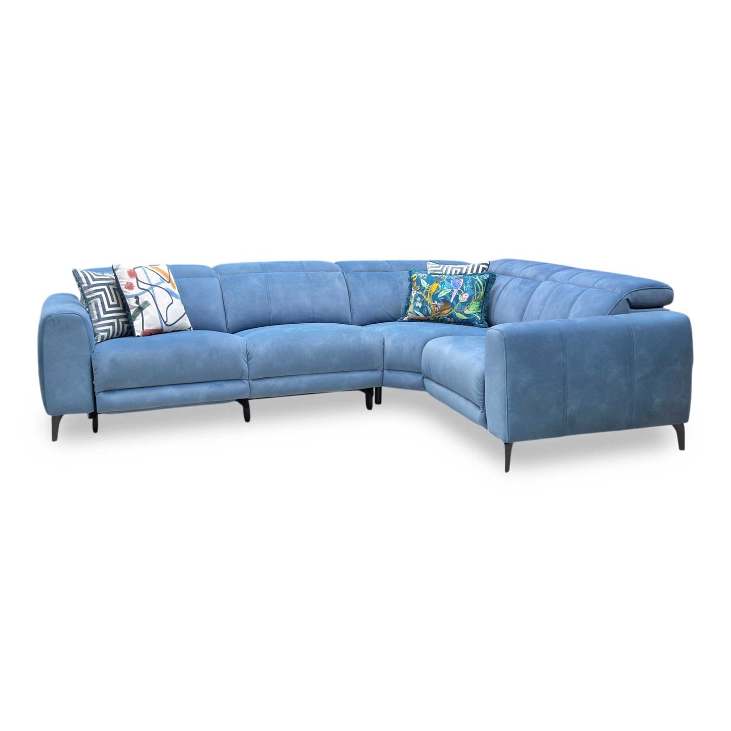 ‘Ezra’ Dexter 43525 Wave Blue Fabric Power Recliner Corner Sofa with Power Headrest