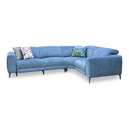 ‘Ezra’ Dexter 43525 Wave Blue Fabric Power Recliner Corner Sofa with Power Headrest