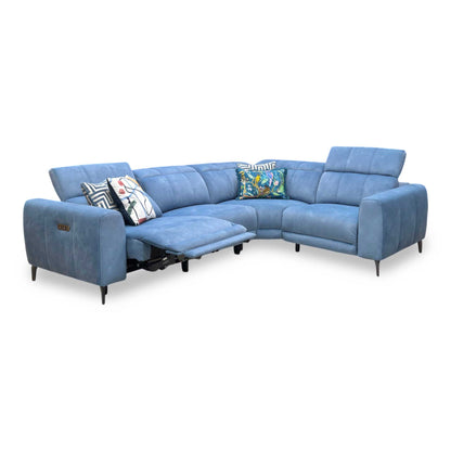 ‘Ezra’ Dexter 43525 Wave Blue Fabric Power Recliner Corner Sofa with Power Headrest
