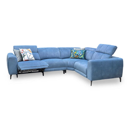 ‘Ezra’ Dexter 43525 Wave Blue Fabric Power Recliner Corner Sofa with Power Headrest