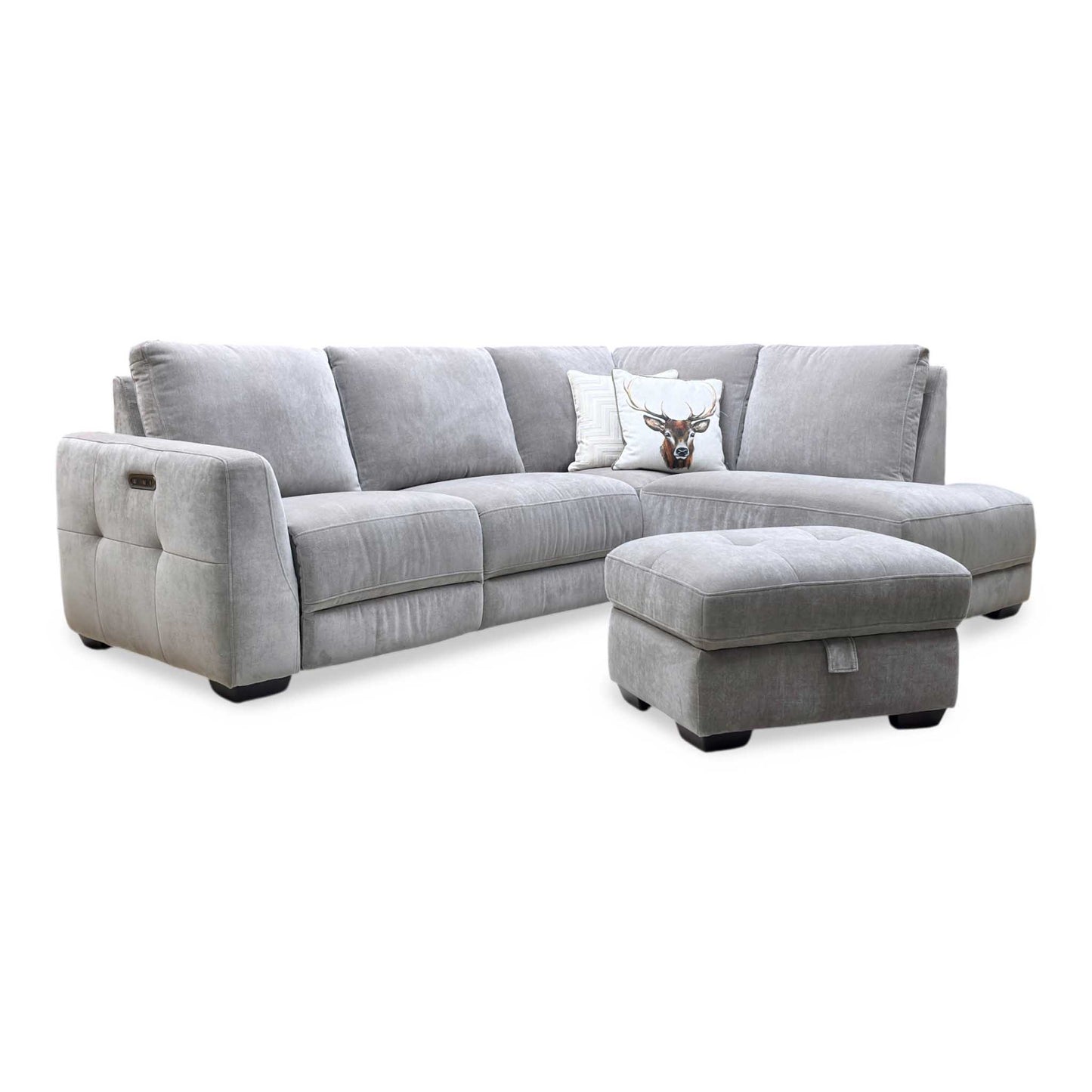 ‘Dinky’ Manhattan Nutmeg Fabric Corner Chaise End Sofa + Large Storage Footstool