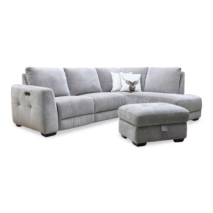 ‘Dinky’ Manhattan Nutmeg Fabric Corner Chaise End Sofa + Large Storage Footstool