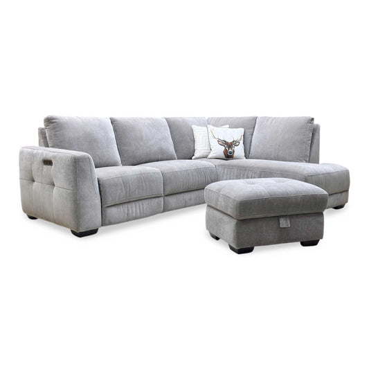 ‘Dinky’ Manhattan Nutmeg Fabric Corner Chaise End Sofa + Large Storage Footstool