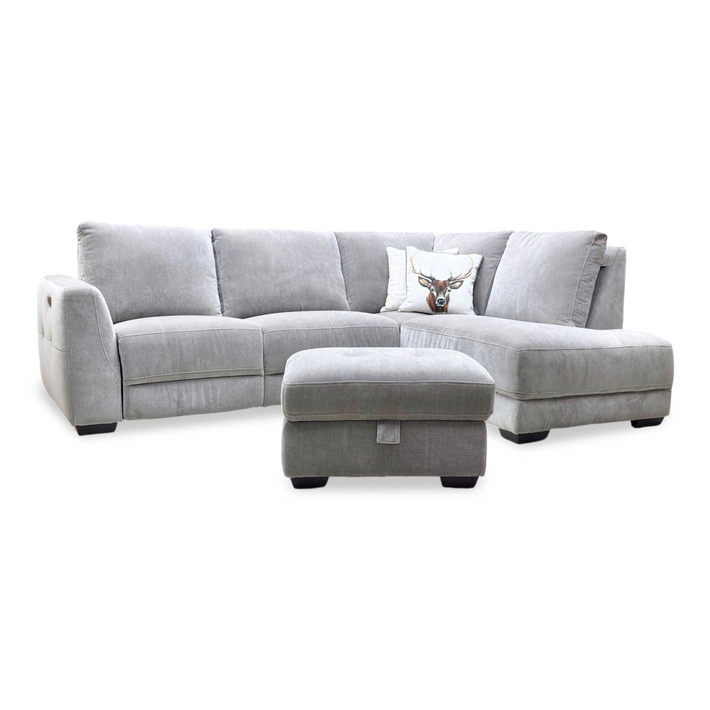 ‘Dinky’ Manhattan Nutmeg Fabric Corner Chaise End Sofa + Large Storage Footstool