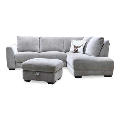‘Dinky’ Manhattan Nutmeg Fabric Corner Chaise End Sofa + Large Storage Footstool