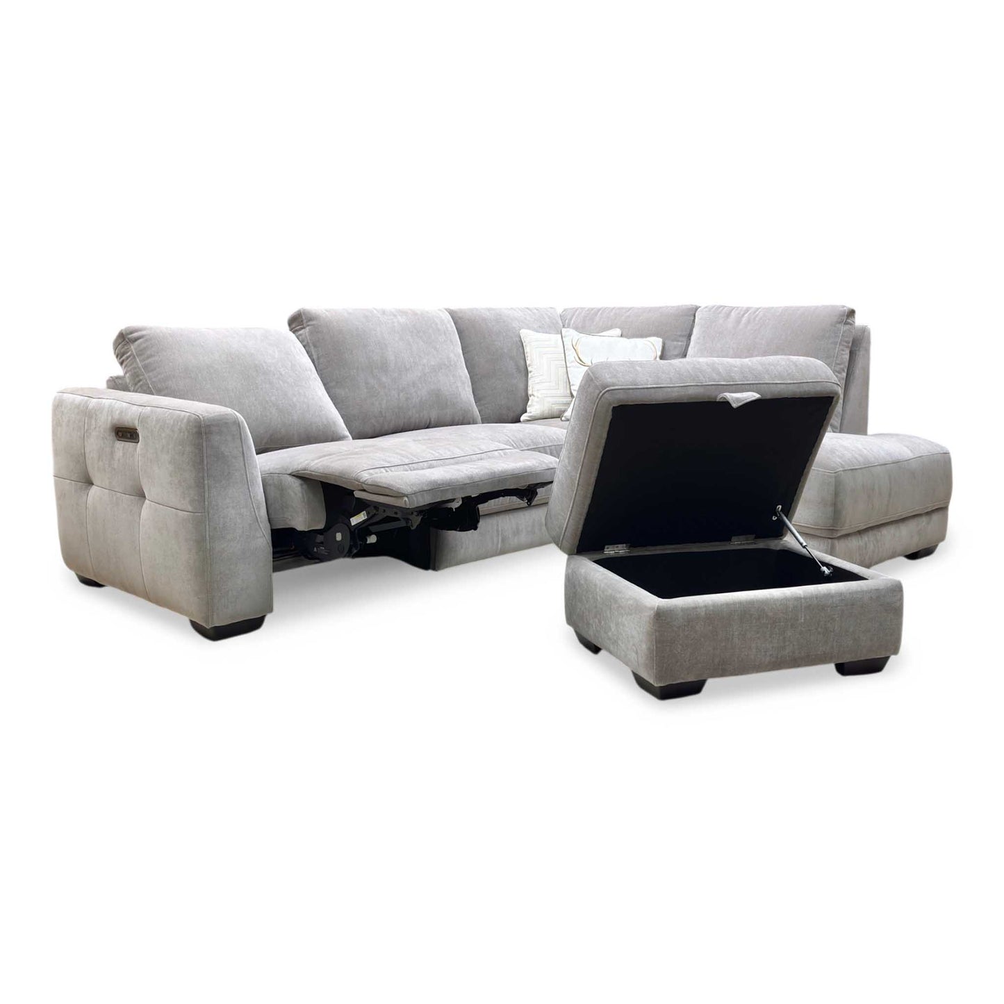 ‘Dinky’ Manhattan Nutmeg Fabric Corner Chaise End Sofa + Large Storage Footstool