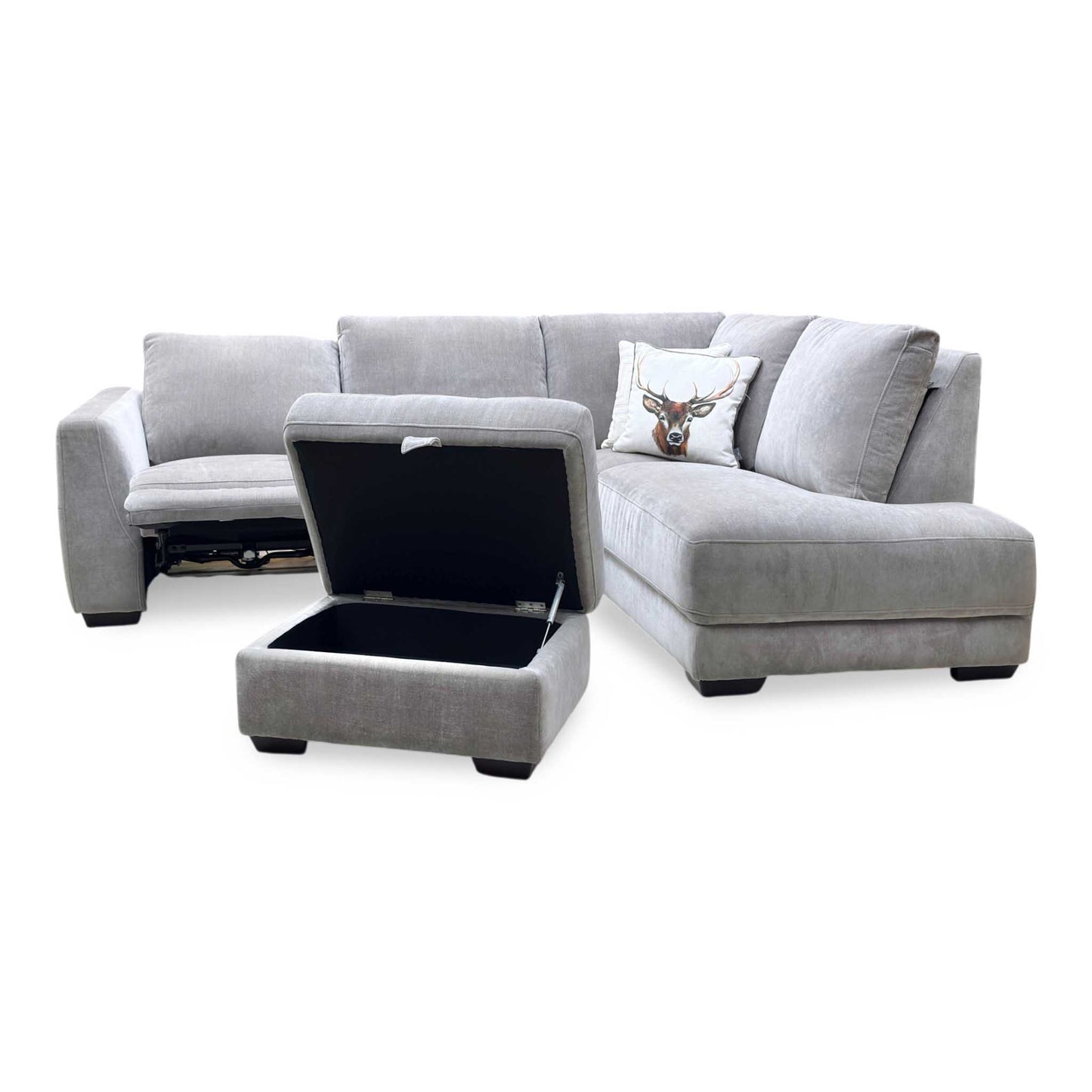 ‘Dinky’ Manhattan Nutmeg Fabric Corner Chaise End Sofa + Large Storage Footstool