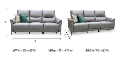 ‘Daytona’ Elephant Grey Cat-40_15 Leather 3 Seater Power Recliner Sofa with Drop Down Cup Holders and Bluetooth Speakers