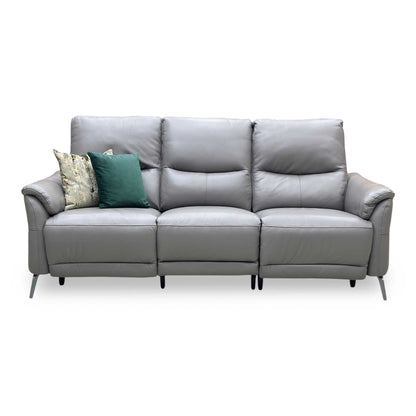 ‘Daytona’ Elephant Grey Cat-40_15 Leather 3 Seater Power Recliner Sofa with Drop Down Cup Holders and Bluetooth Speakers
