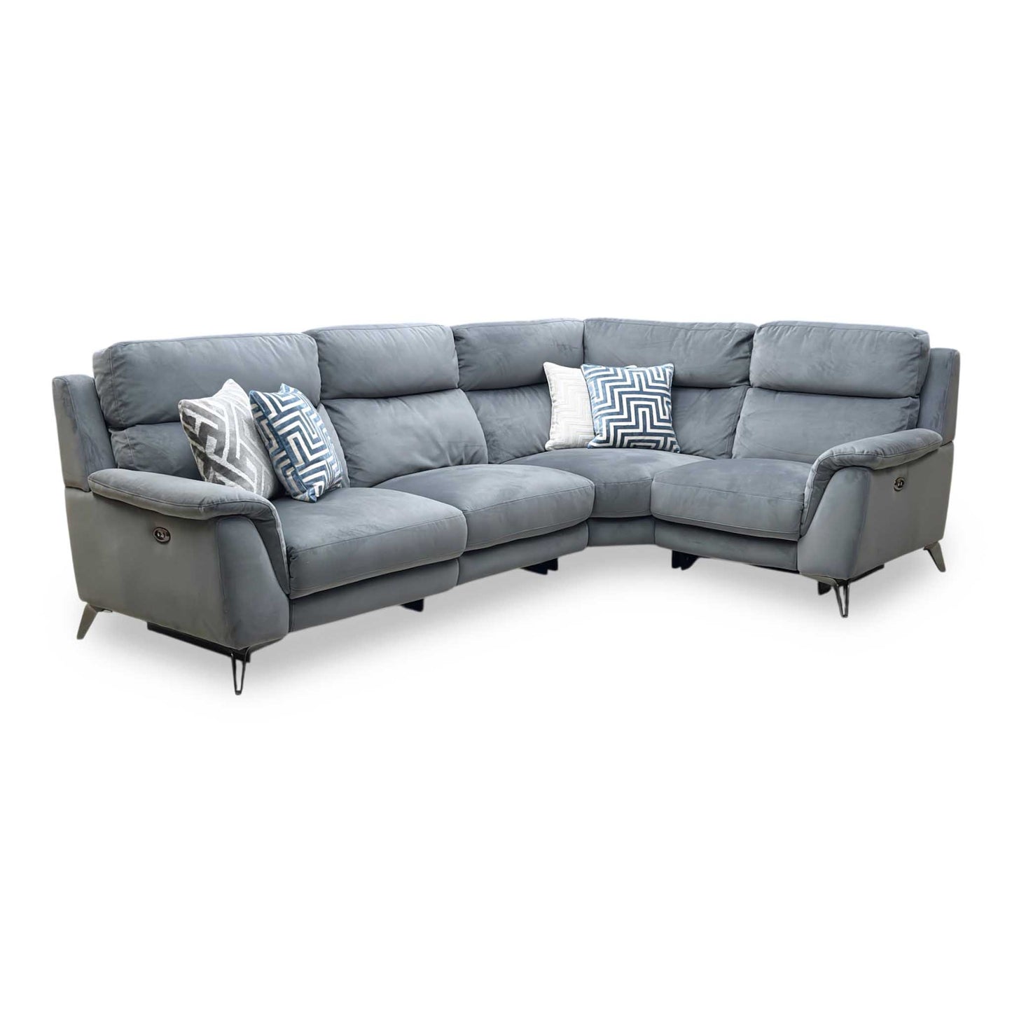 ‘Contempo’ Fab-Meg-R20 Pewter Grey Fabric Right Hand Facing Power Recliner Corner Sofa
