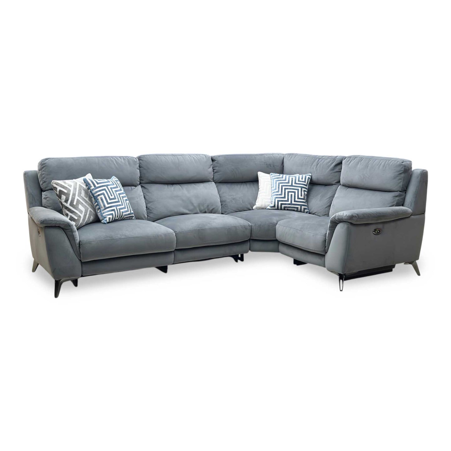 ‘Contempo’ Fab-Meg-R20 Pewter Grey Fabric Right Hand Facing Power Recliner Corner Sofa