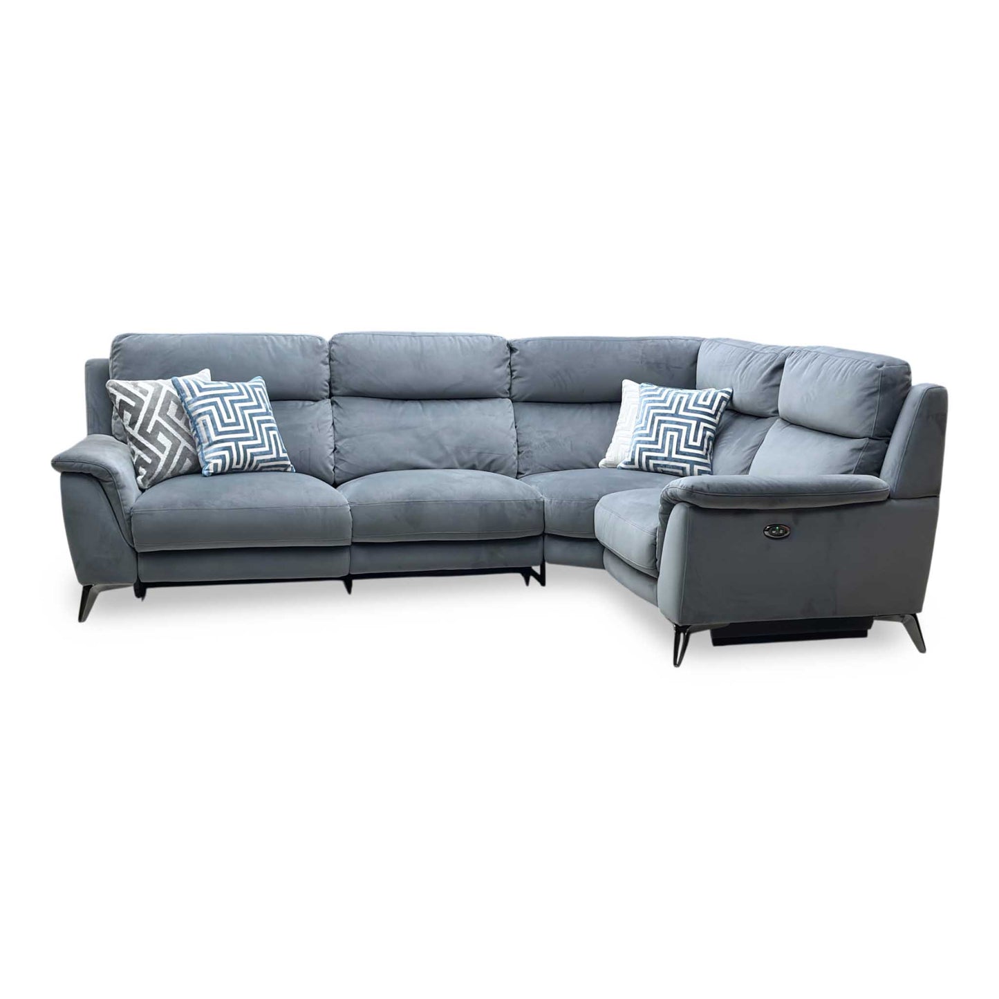 ‘Contempo’ Fab-Meg-R20 Pewter Grey Fabric Right Hand Facing Power Recliner Corner Sofa