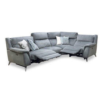 ‘Contempo’ Fab-Meg-R20 Pewter Grey Fabric Right Hand Facing Power Recliner Corner Sofa