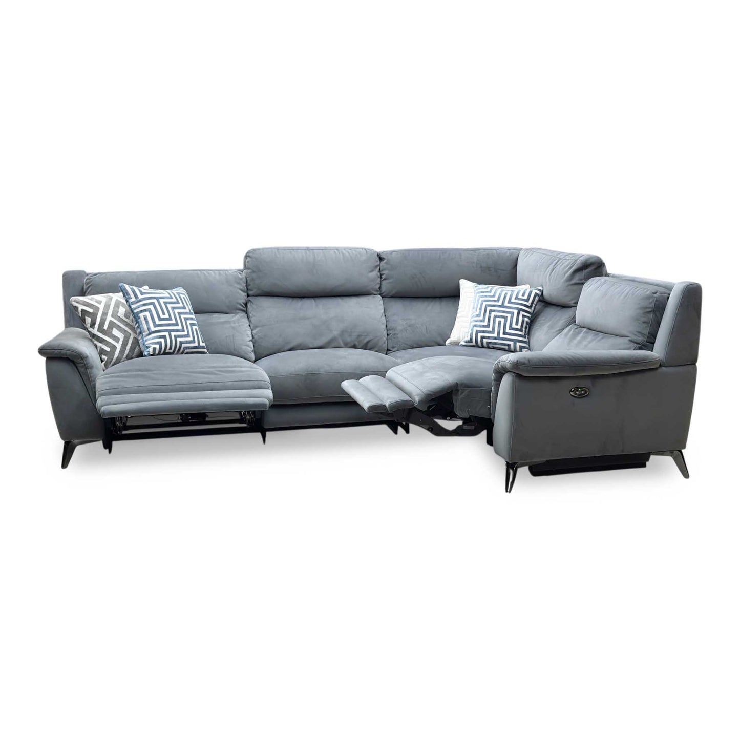 ‘Contempo’ Fab-Meg-R20 Pewter Grey Fabric Right Hand Facing Power Recliner Corner Sofa