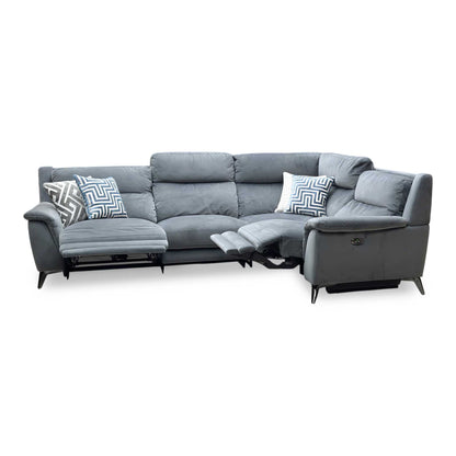 ‘Contempo’ Fab-Meg-R20 Pewter Grey Fabric Right Hand Facing Power Recliner Corner Sofa