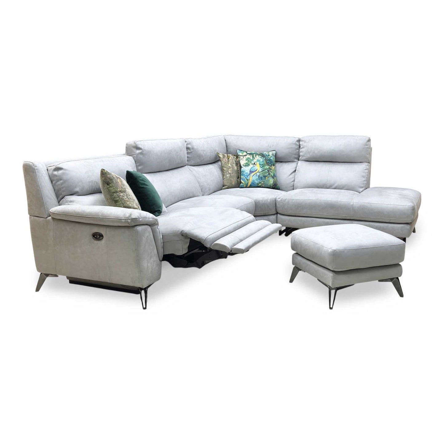 ‘Contempo’ Bfa-Ori-R07 Bluish Grey Fabric Right Hand Facing Power Recliner Corner Sofa