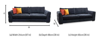 ‘Belissimo’ Mirage Black - Silver Cp Fabric 4 Seater Split Frame classic Back Sofa