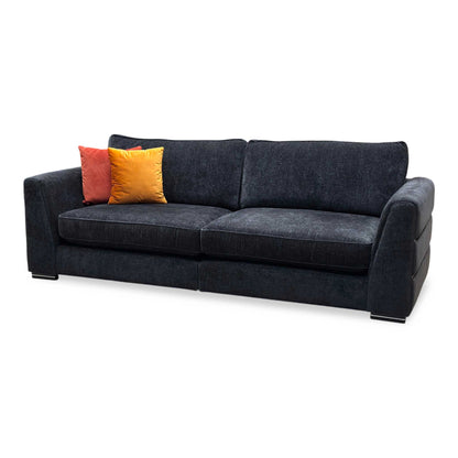 ‘Belissimo’ Mirage Black - Silver Cp Fabric 4 Seater Split Frame classic Back Sofa