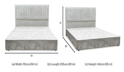 ‘Clancy’ Milan Stone Grey Fabric Floor Standing Headboard + 4 Draw Sprung Divan Base