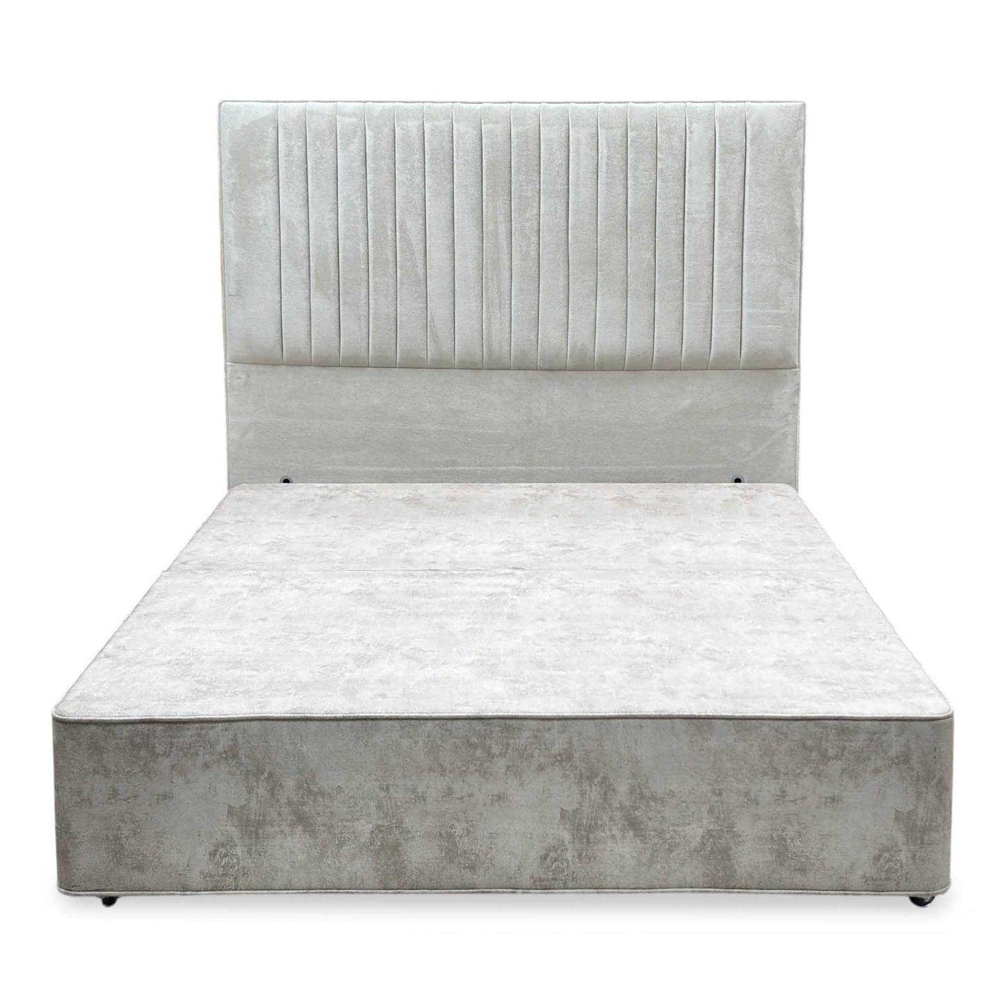 ‘Clancy’ Milan Stone Grey Fabric Floor Standing Headboard + 4 Draw Sprung Divan Base