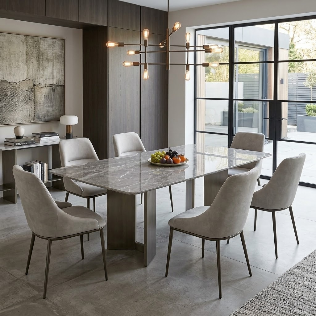 ‘Camino’ Taupe Faux Leather Set of 6 Dining Chairs