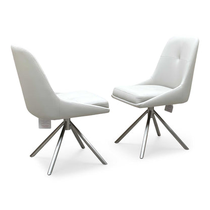 ‘Avorio’ Neutral Faux Leather Pair of Swivel Dining Chairs