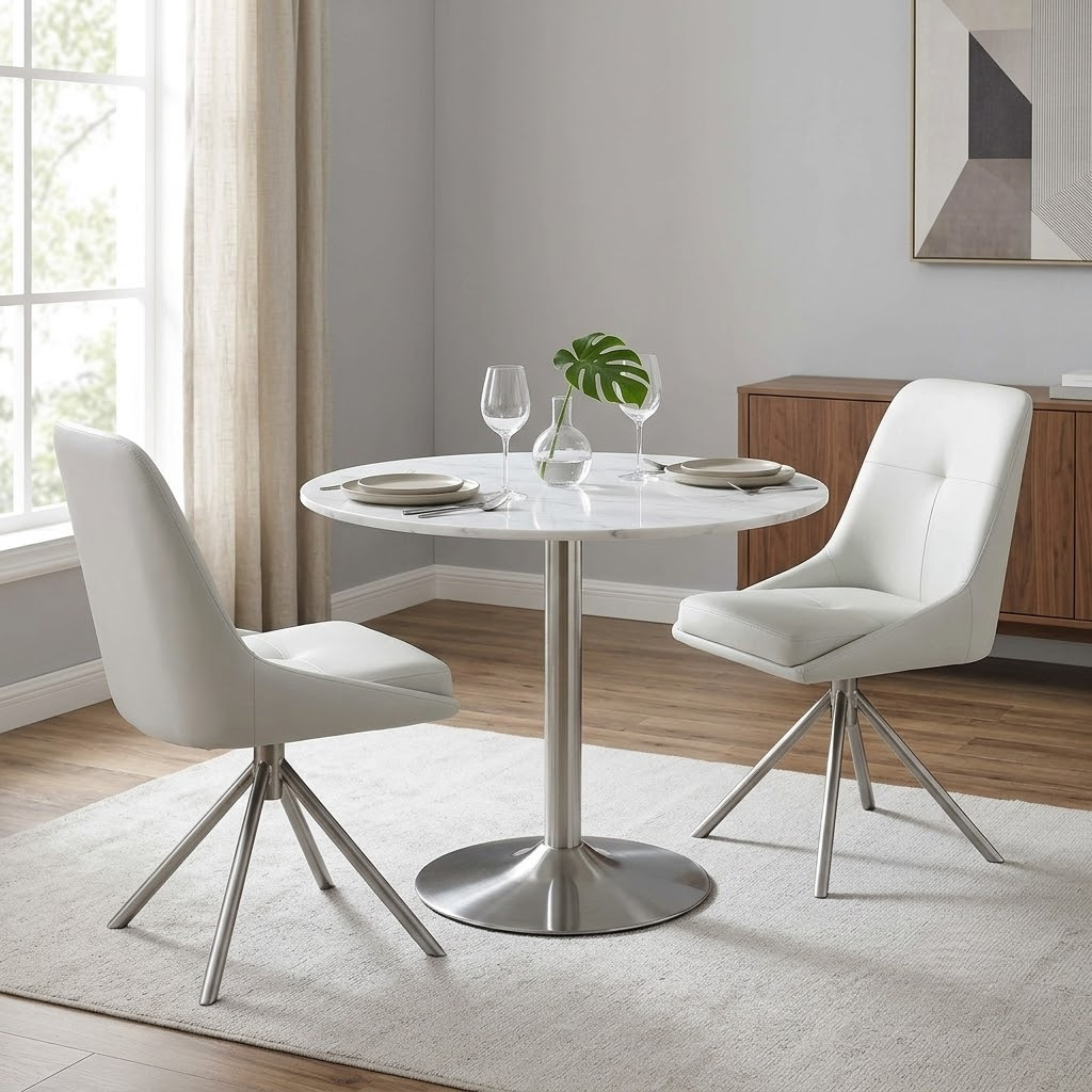‘Avorio’ Neutral Faux Leather Pair of Swivel Dining Chairs