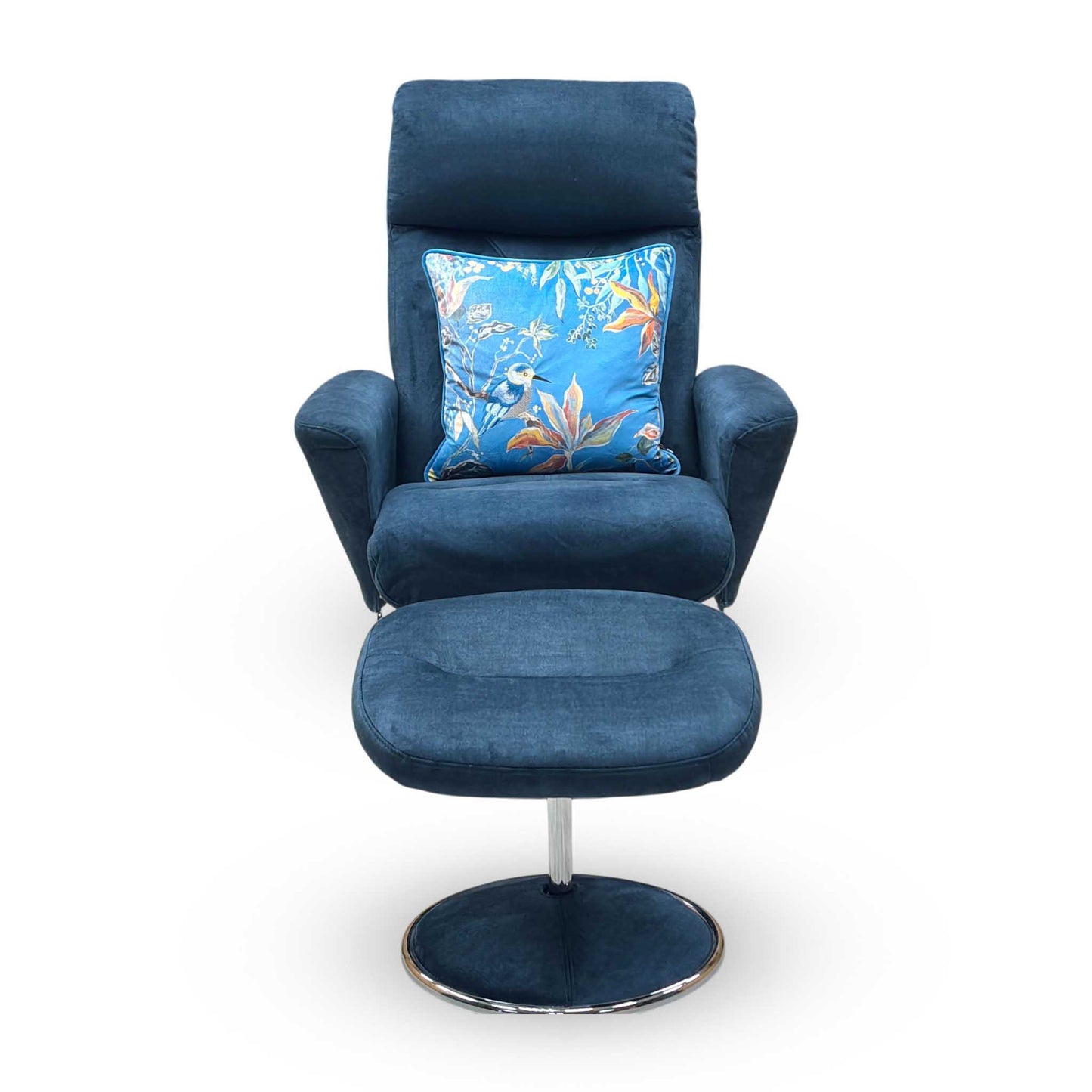 ‘Nice’ Deep Sea Blue Fabric Swivel Recliner Chair and Footstool