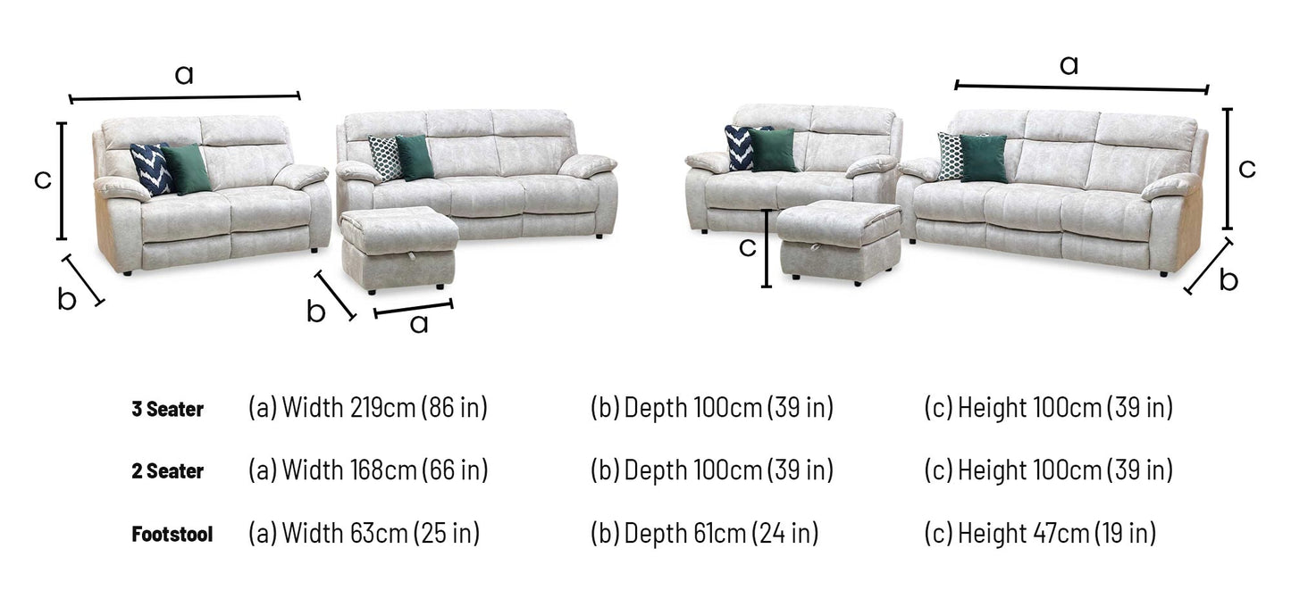 ‘Moreno’ Bfa-Bnn-R26 Cream Fabric 3 + 2 Seater Sofa Set + Storage Footstool