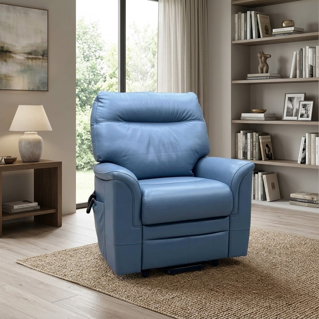 G Plan ‘Malvern’ L857 Cambridge Sky Blue Leather Small Rise and Recliner Chair