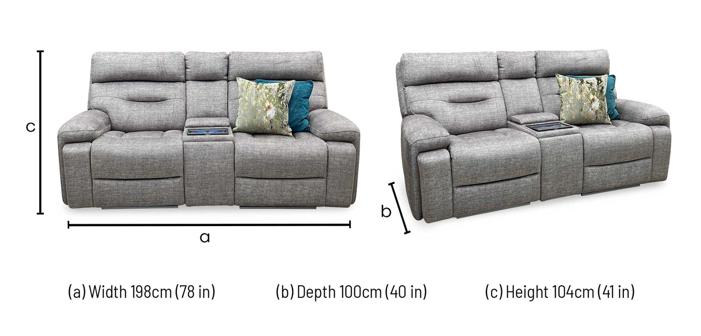 ‘Cinemax’ Giula Taupe Gl-0105 Fabric 2 Seater Media Console Power Recliner Sofa with Power Headrests