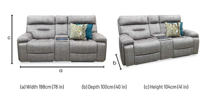 ‘Cinemax’ Giula Taupe Gl-0105 Fabric 2 Seater Media Console Power Recliner Sofa with Power Headrests