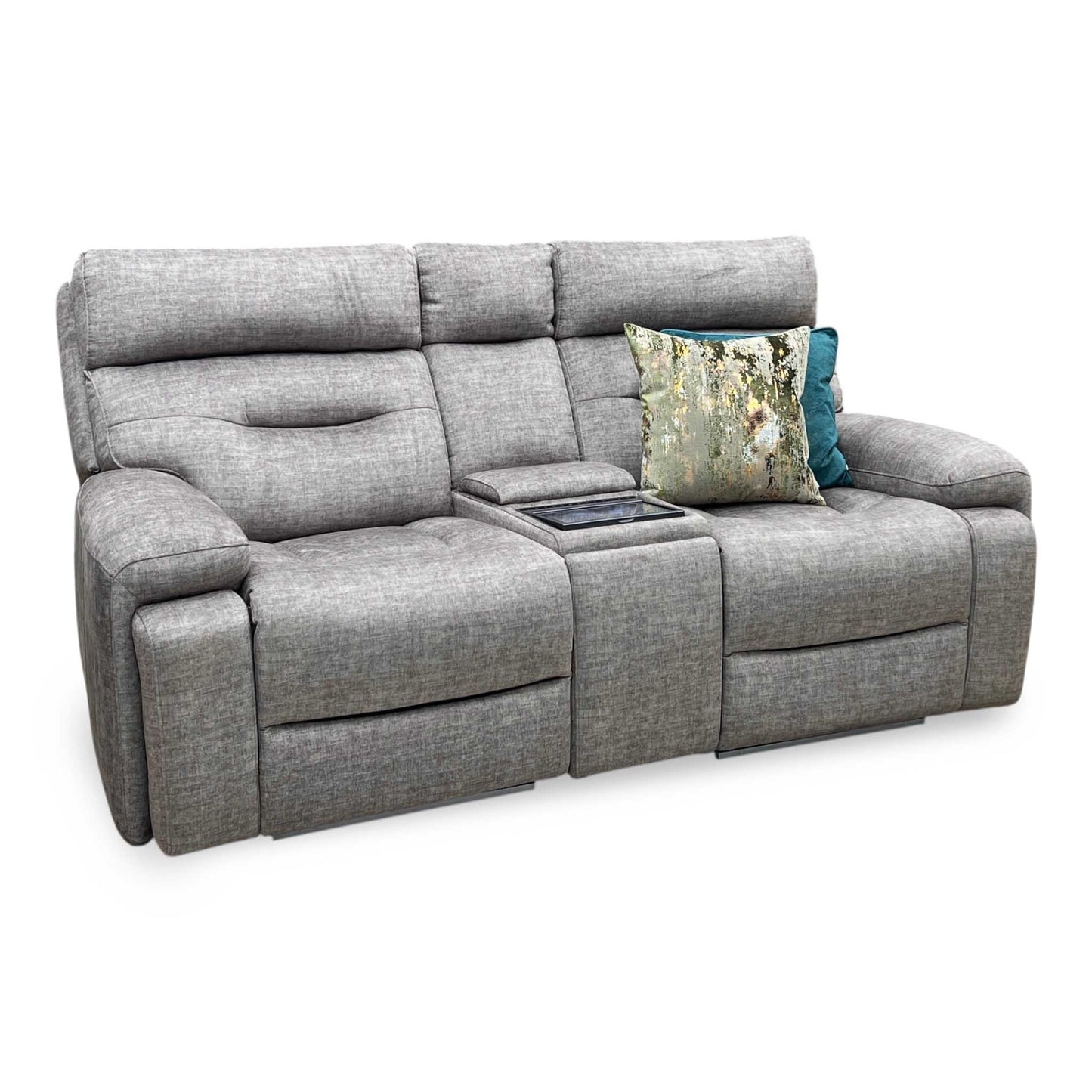 ‘Cinemax’ Giula Taupe Gl-0105 Fabric 2 Seater Media Console Power Recliner Sofa with Power Headrests