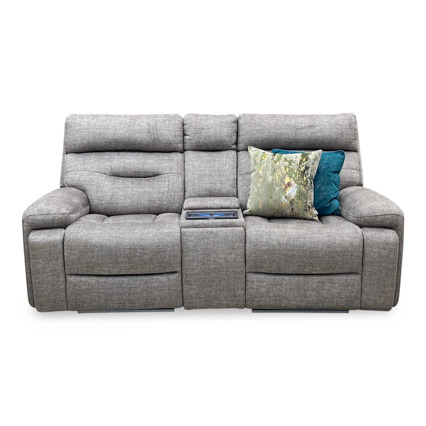 ‘Cinemax’ Giula Taupe Gl-0105 Fabric 2 Seater Media Console Power Recliner Sofa with Power Headrests