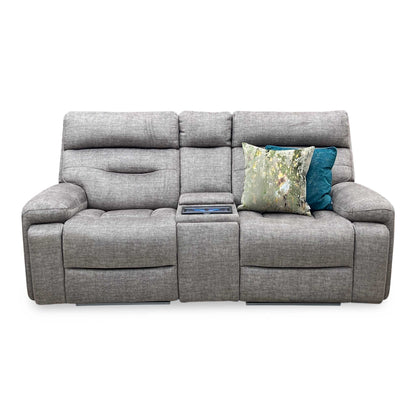 ‘Cinemax’ Giula Taupe Gl-0105 Fabric 2 Seater Media Console Power Recliner Sofa with Power Headrests