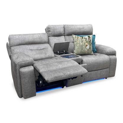 ‘Cinemax’ Giula Taupe Gl-0105 Fabric 2 Seater Media Console Power Recliner Sofa with Power Headrests