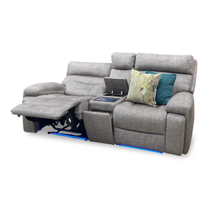 ‘Cinemax’ Giula Taupe Gl-0105 Fabric 2 Seater Media Console Power Recliner Sofa with Power Headrests